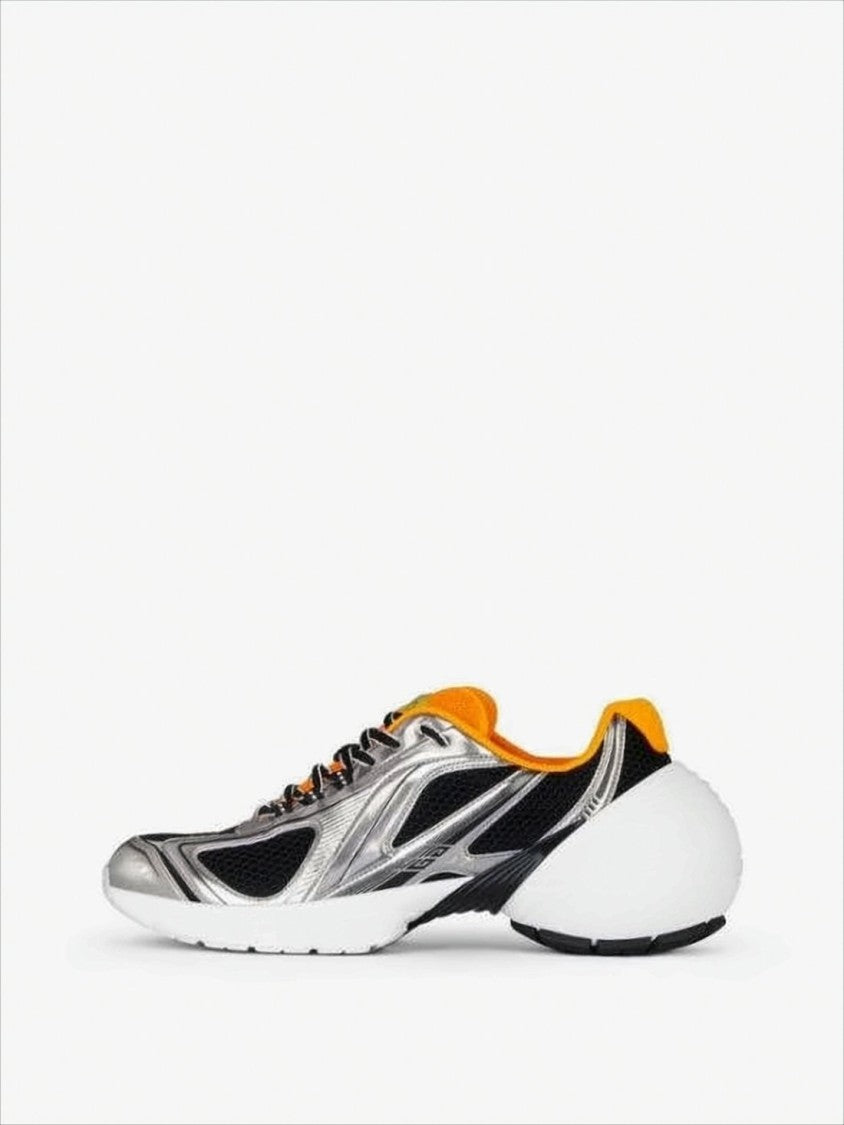 Futuristic Metallic Silver and Black Mesh Sneakers