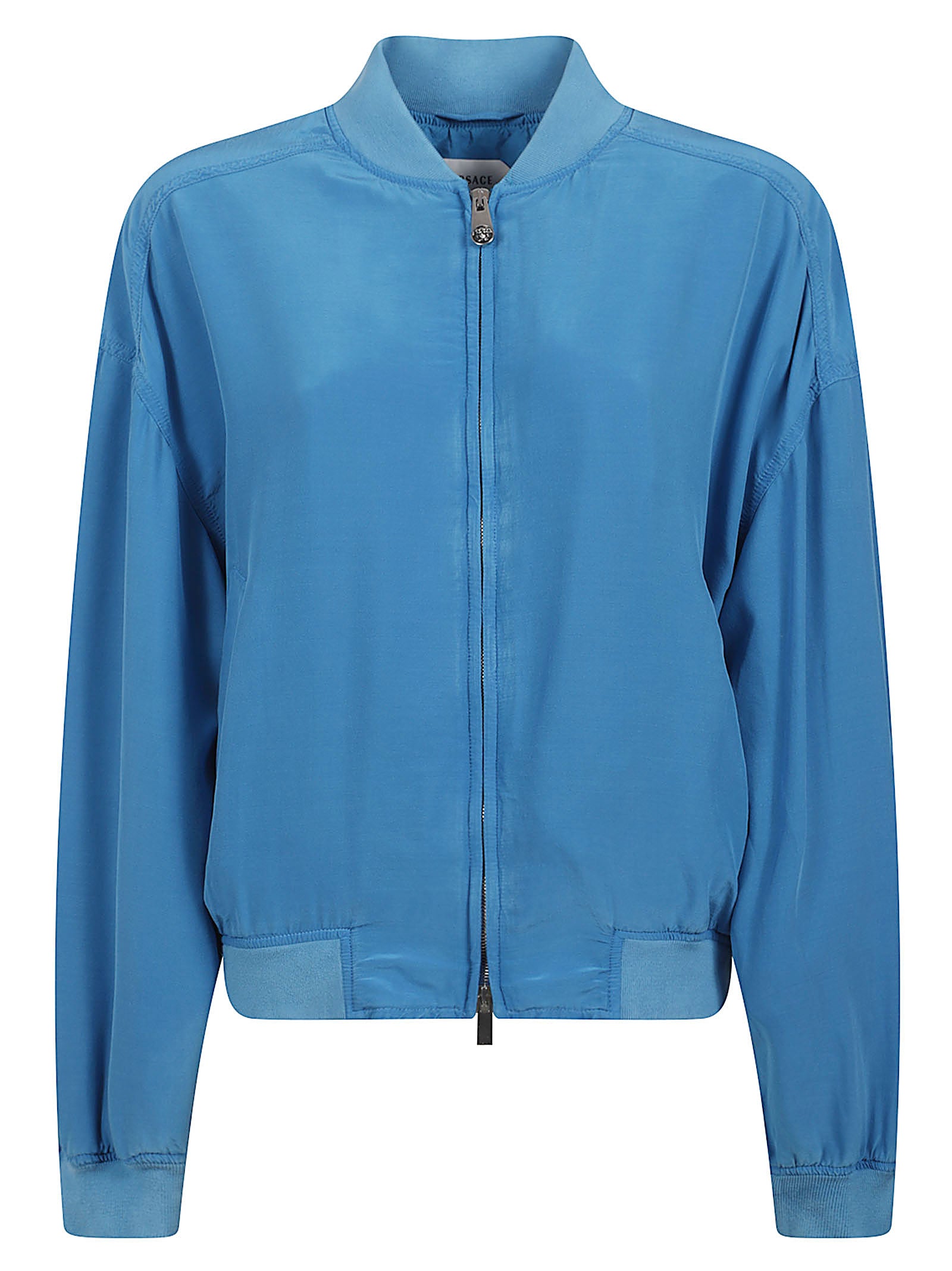 Cropped Blue Jacket with Front Zipper