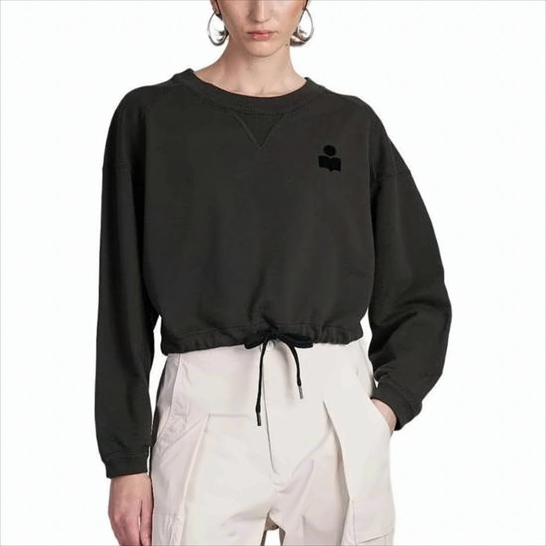 Cropped Long-Sleeved Sweatshirt with Adjustable Drawstring Hem