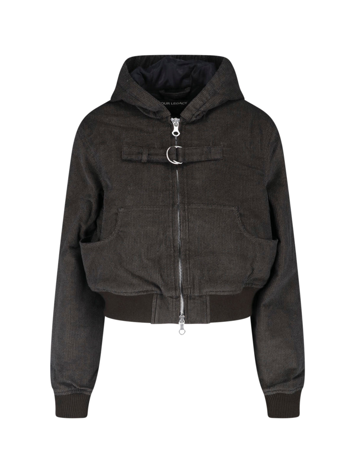 Black Cropped Textured Hooded Jacket