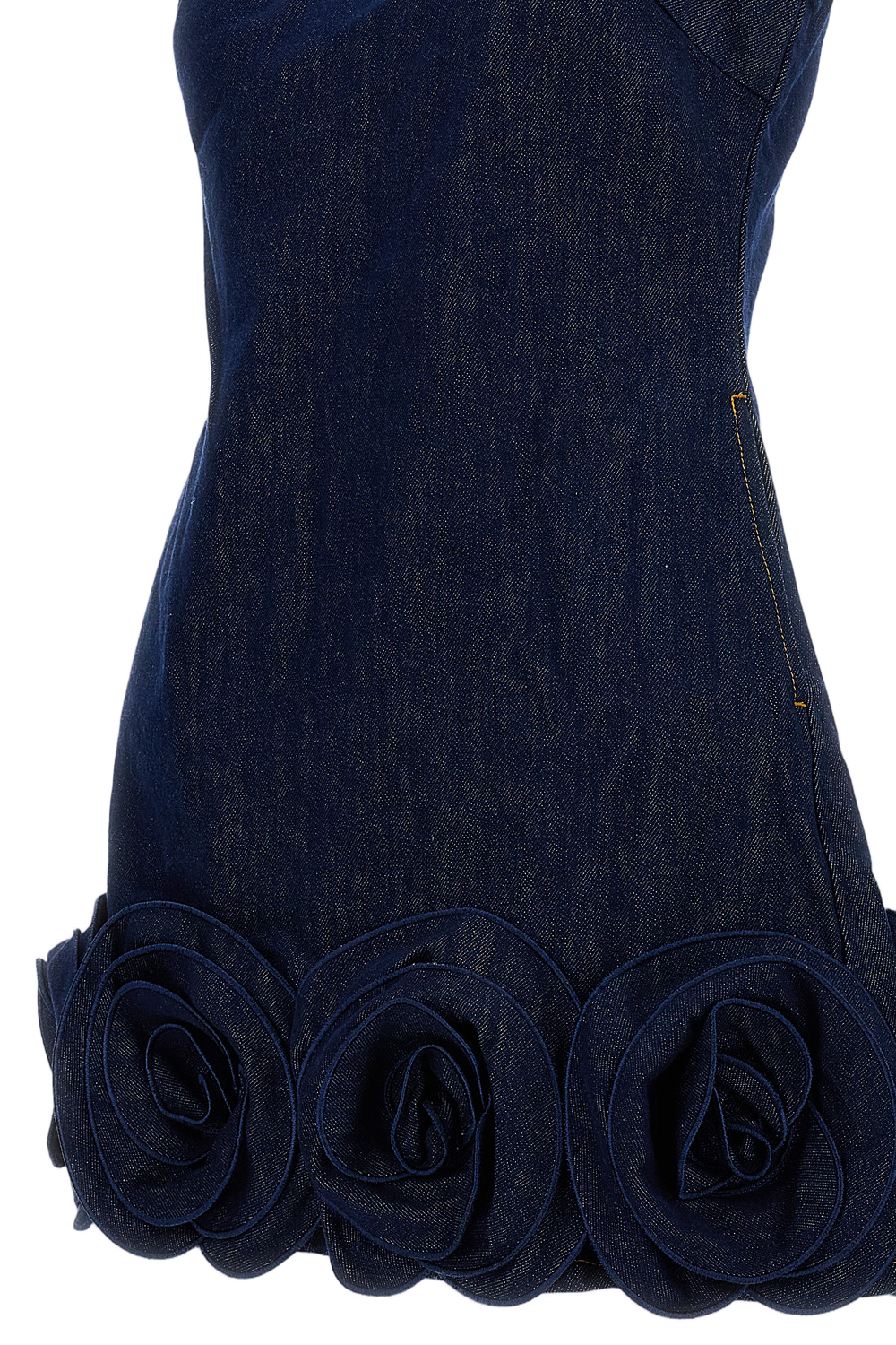 Indigo Denim Mini Dress With 3D Flowers
