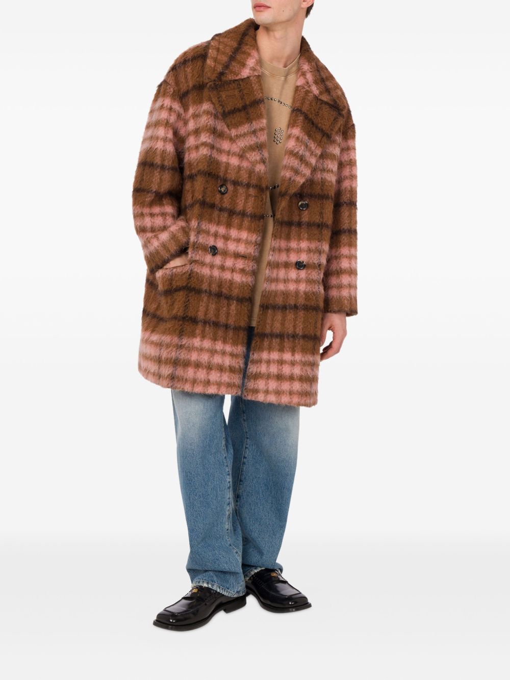 Brown Checked Oversized Coat