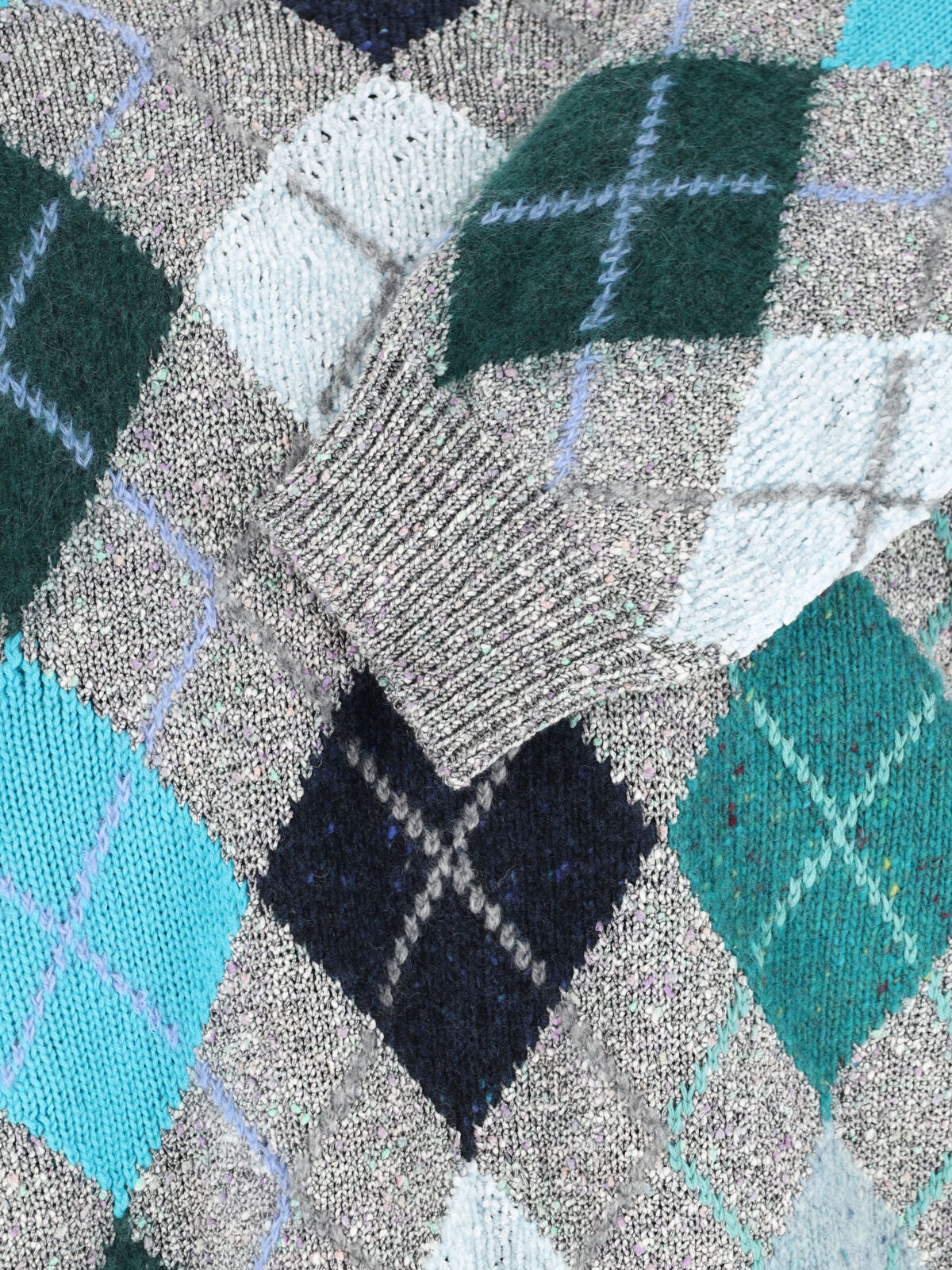 Grey Multicolor Argyle Pattern Knit Sweater