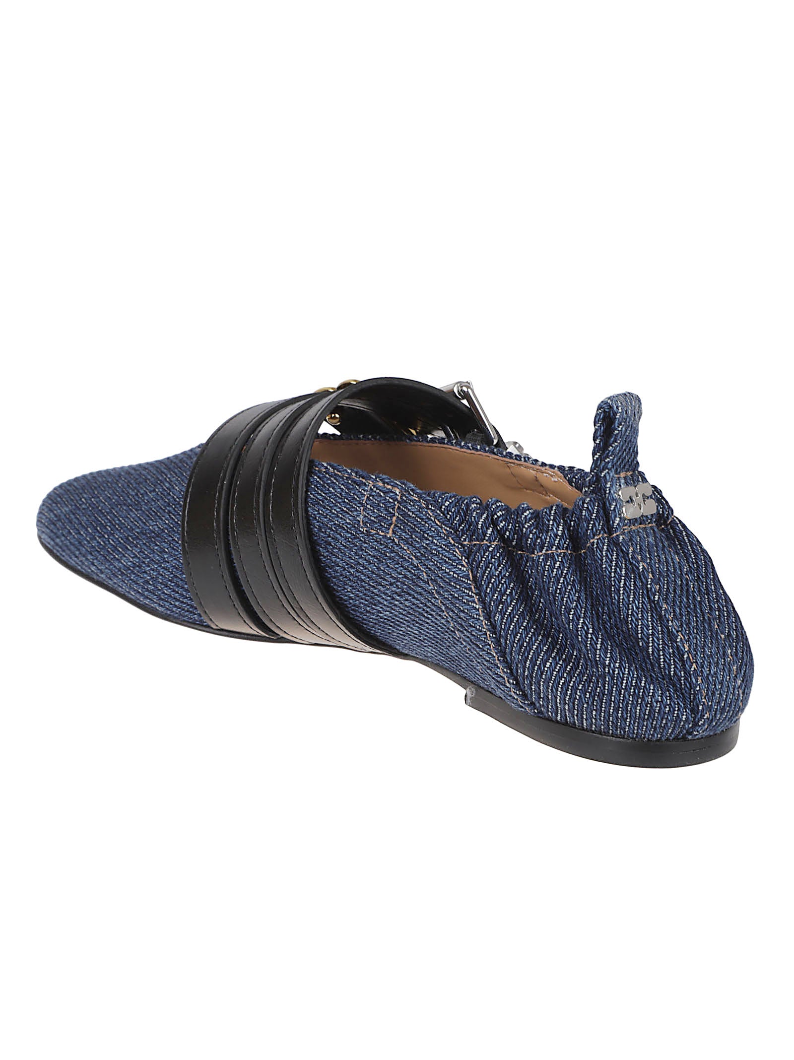 Denim Flats with Metallic Buckle Detailing