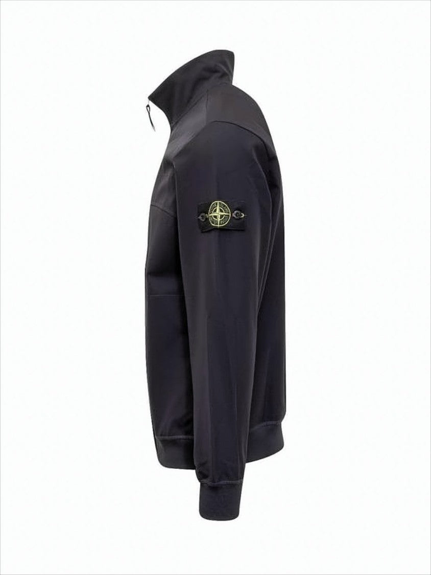 High Collar Jacket with Zipper and Distinctive Patch