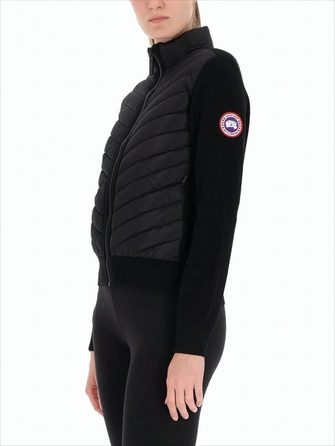 Quilted Black Down Jacket with Knit Back
