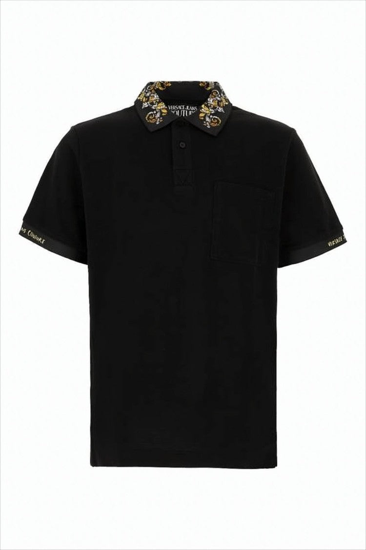 Short-Sleeve Black Polo Shirt with Gold Detailing