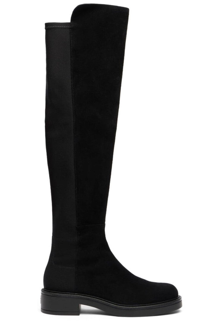 Suede Over-the-Knee Boots with Rounded Toe and Low Block Heel