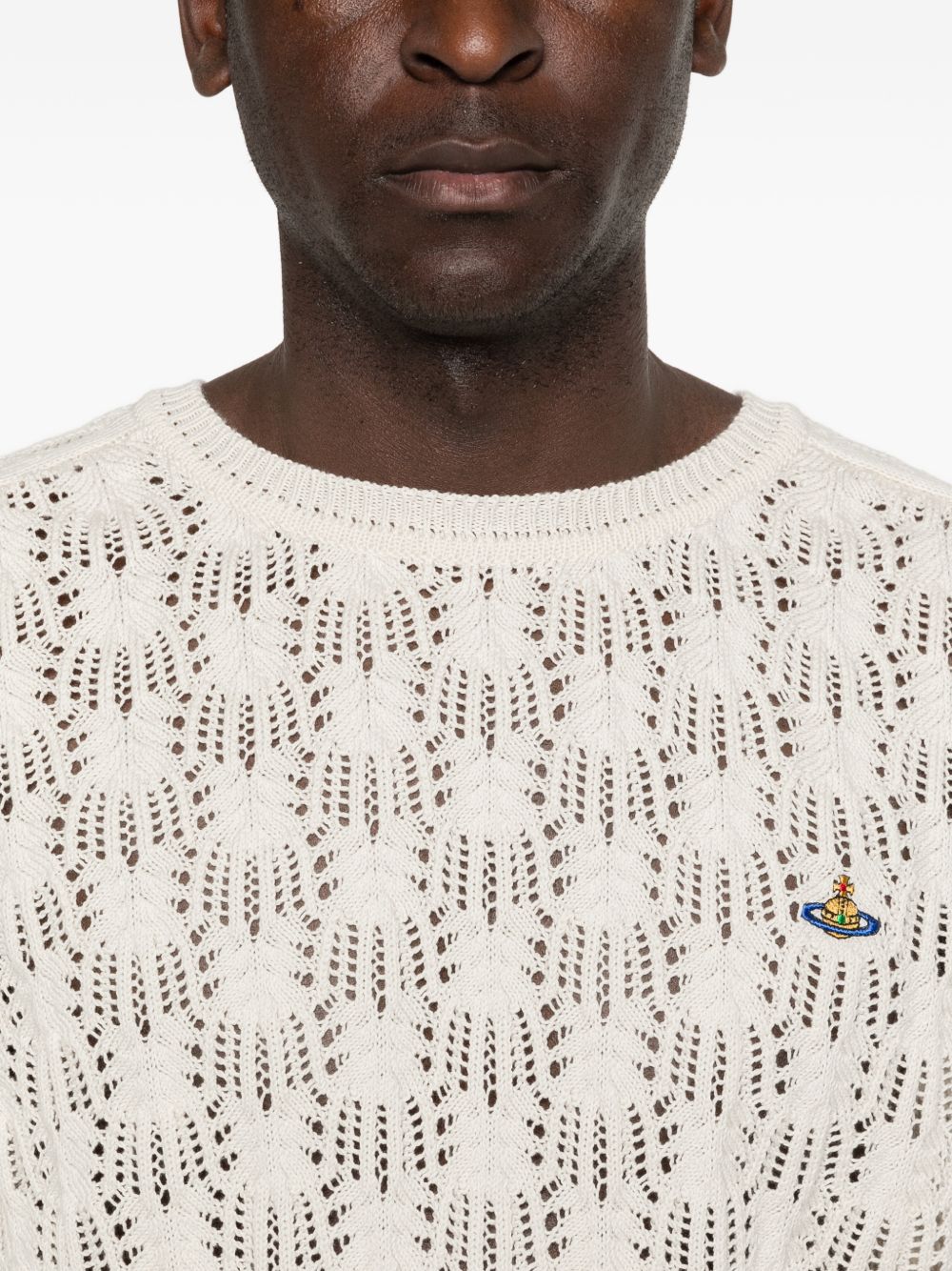 White Openwork Knit Orb Round Sweater