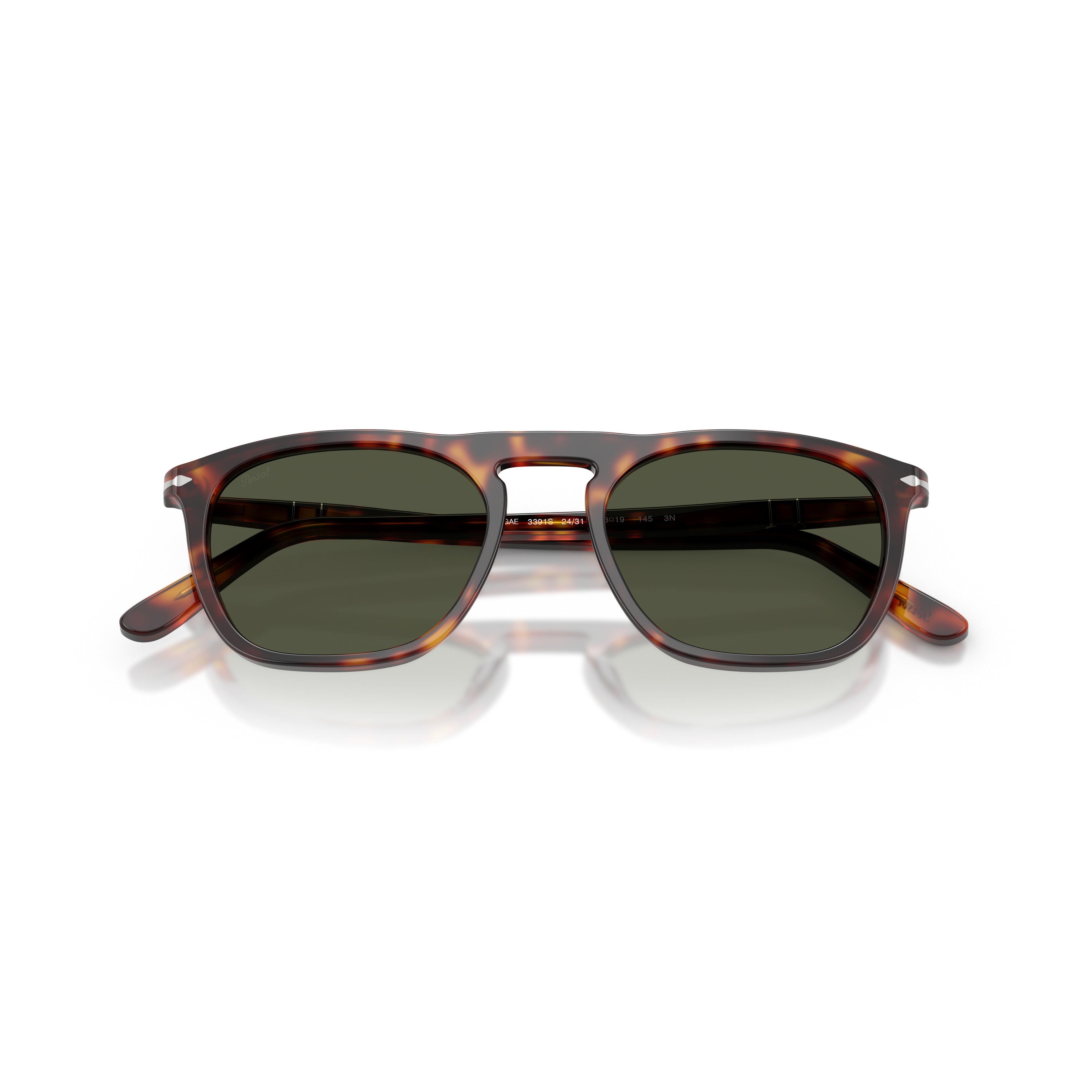 0po3391s Square Frame Tortoiseshell Acetate Sunglasses with Green Lenses