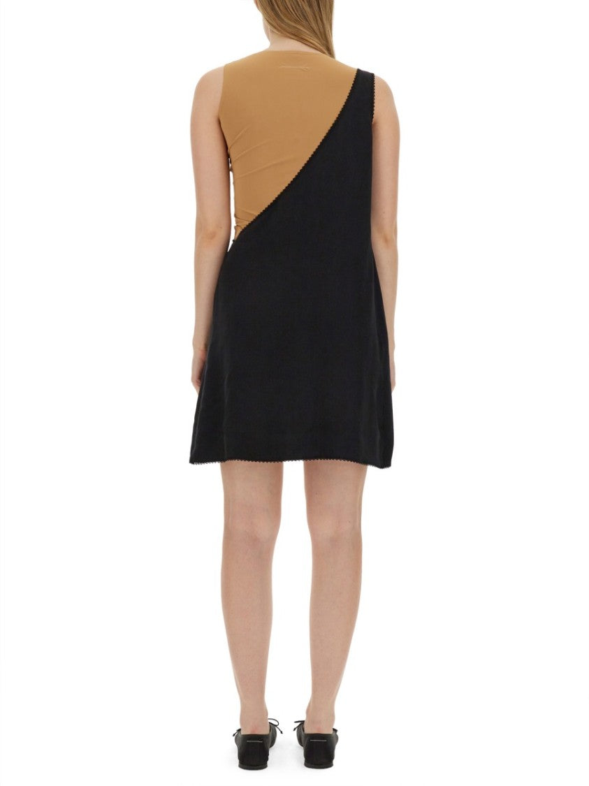 Asymmetrical Black Midi Dress With Lace Detailing