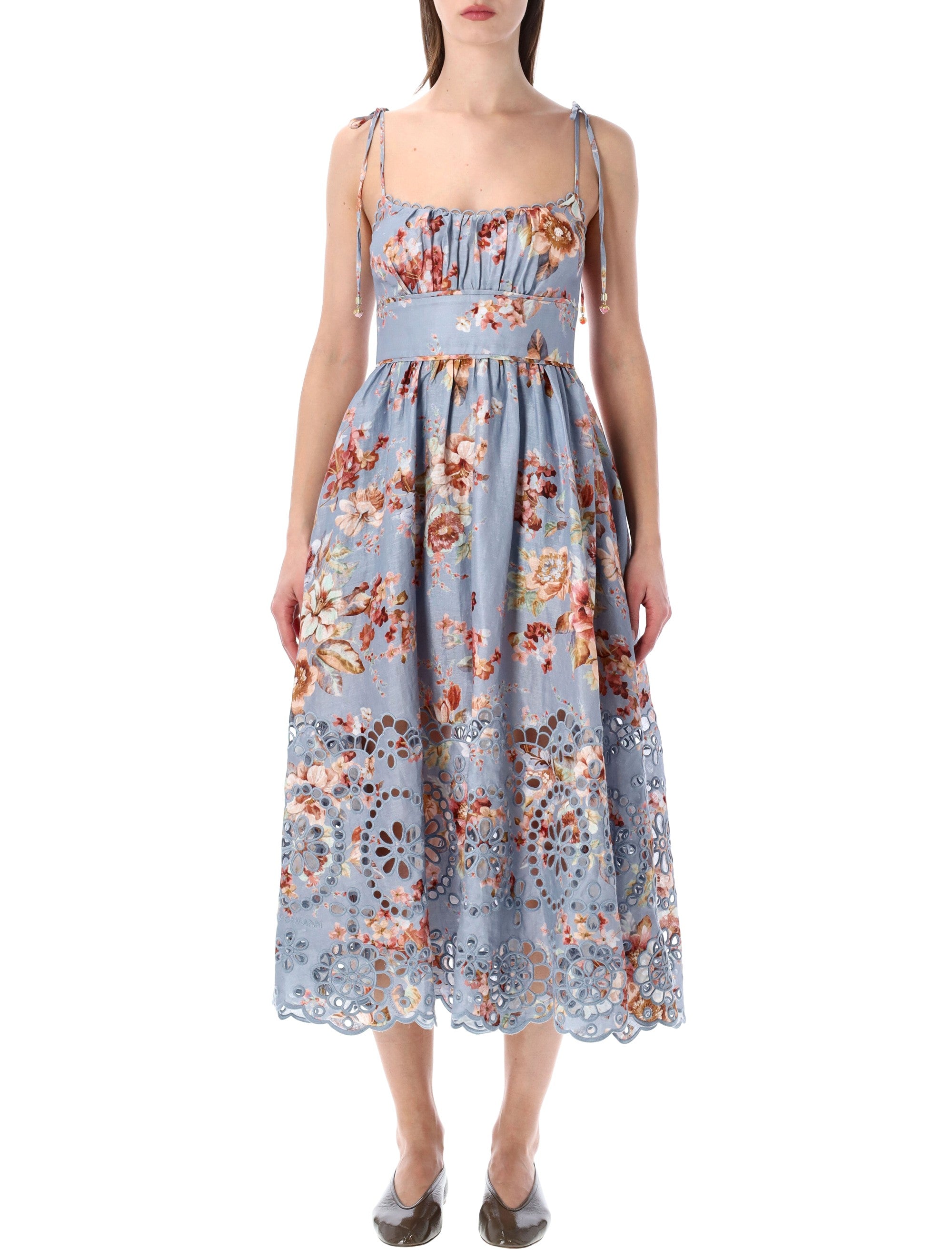 Awaken Picnic Chambray Floral Midi Dress