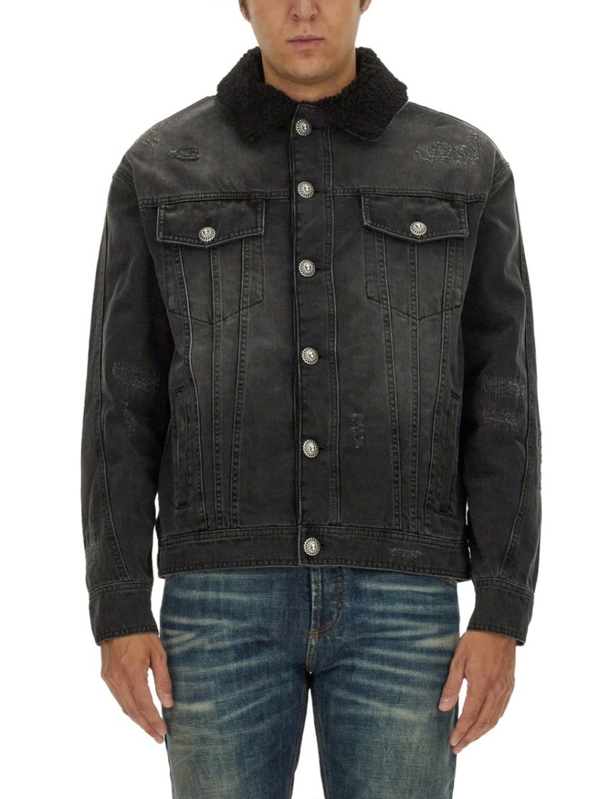 Distressed Black Denim Jacket