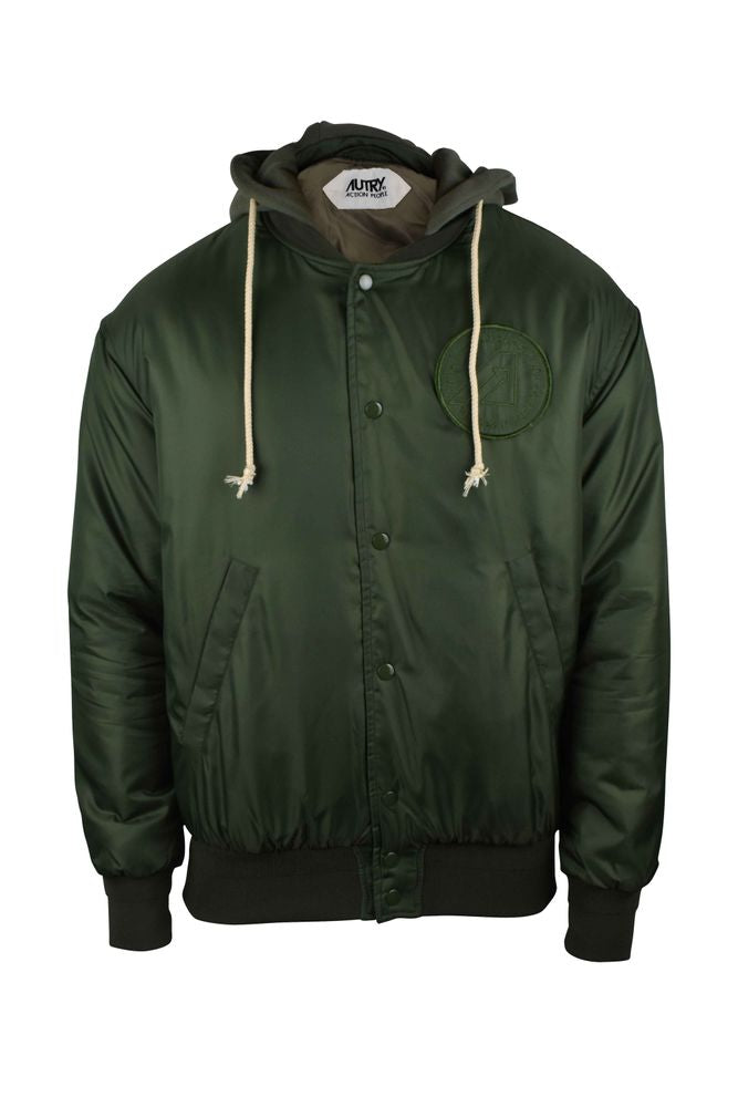 Hooded Bomber Jacket With Embroidered Logos