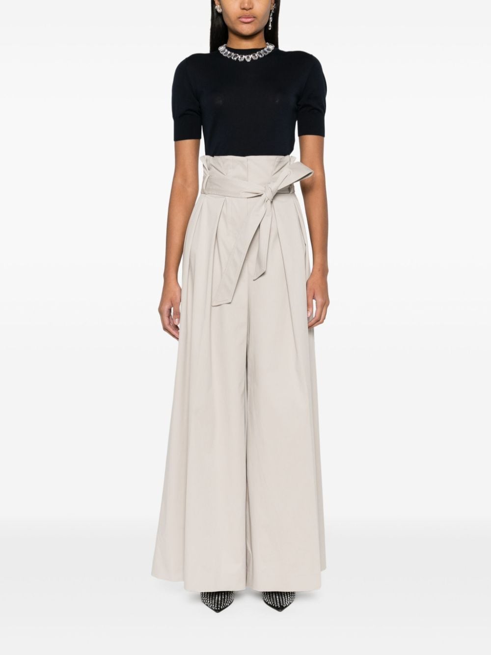 Wide-Leg Sand Beige Trousers
