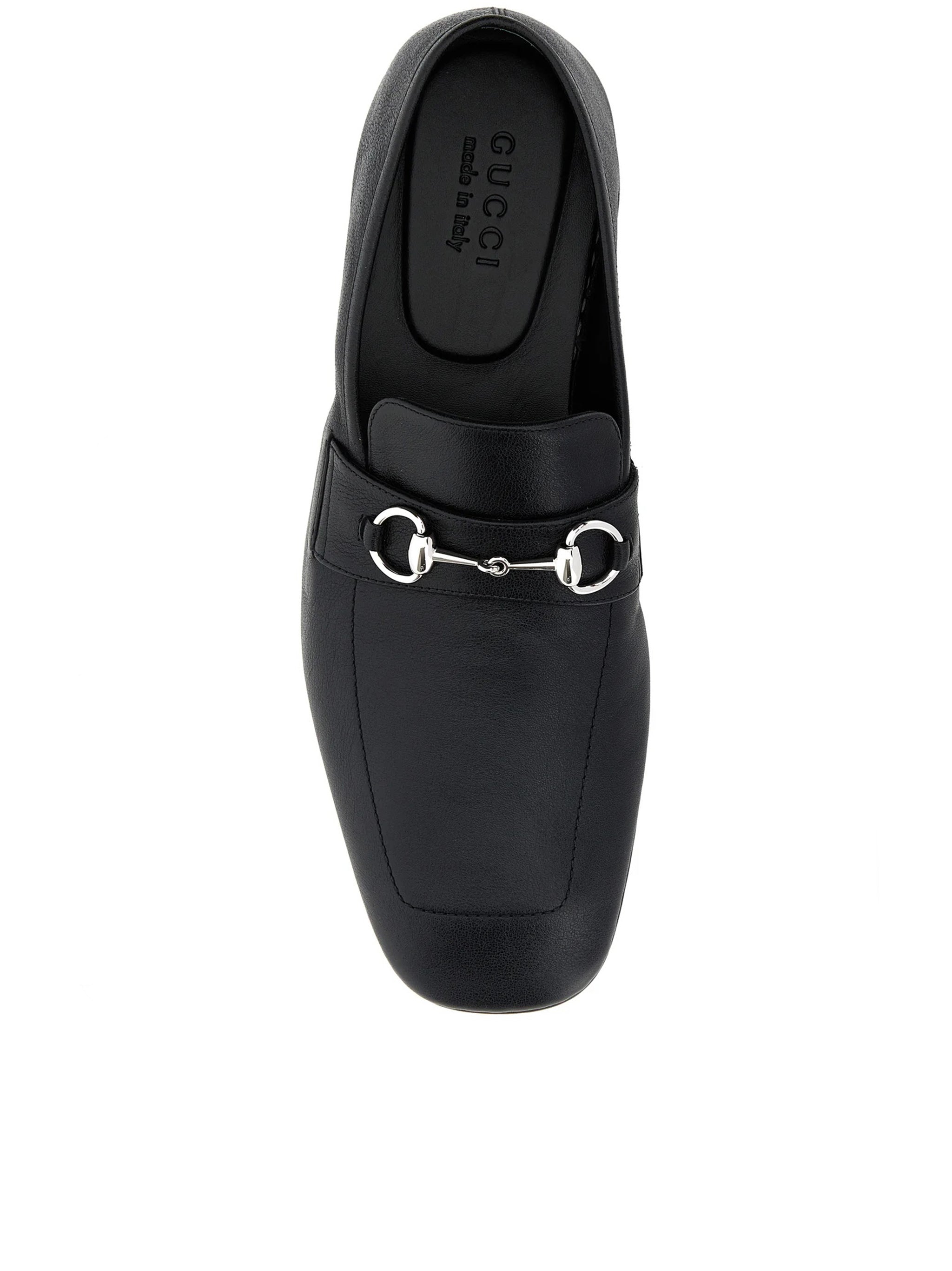 Black Leather Pointed Toe Horsebit Moccasins