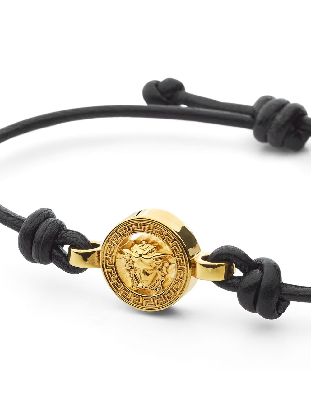 Polished Gold-Tone Medusa Head Bracelet With Adjustable Black Cord