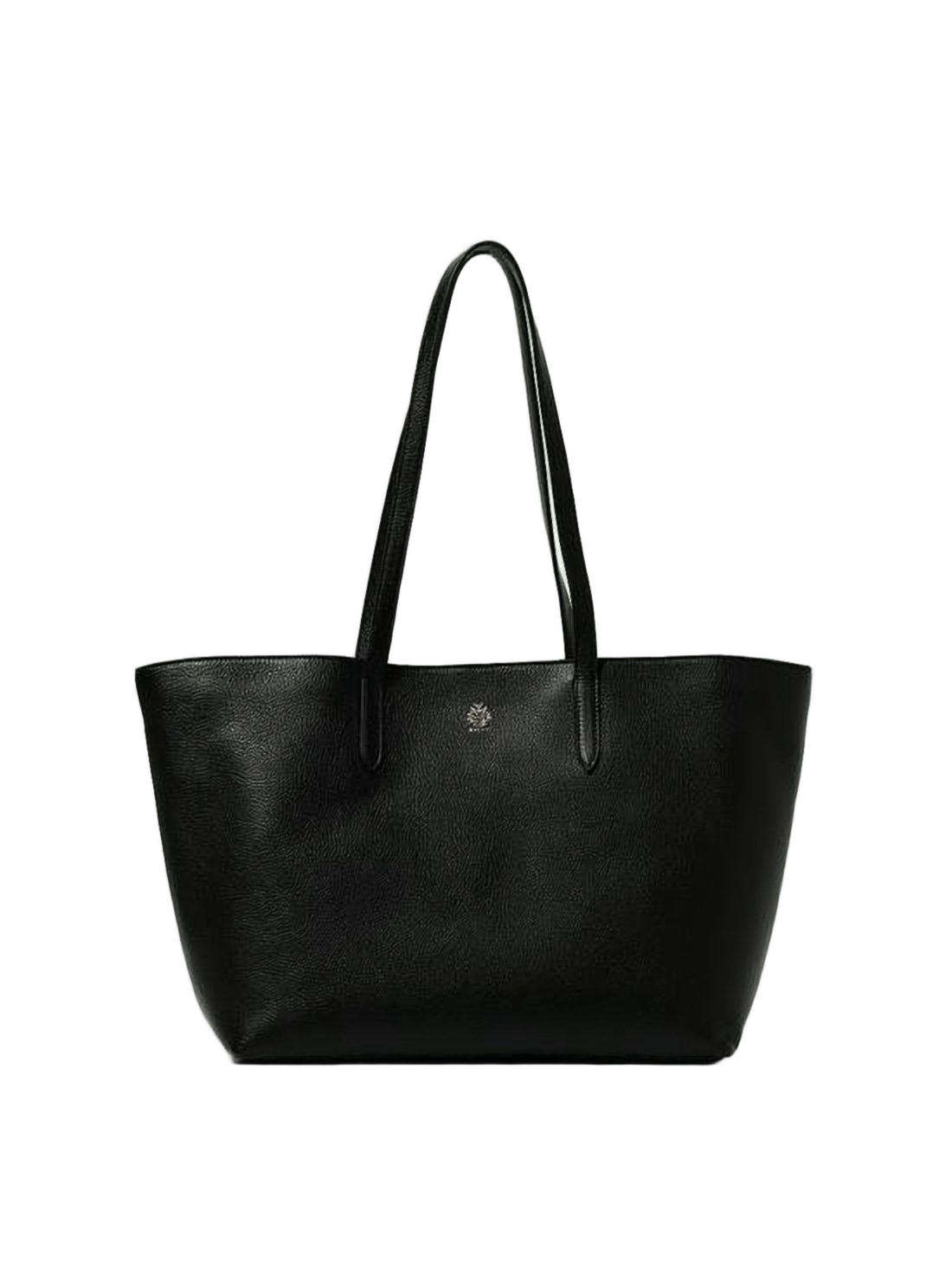 Textured Leather Tote Bag with Gold Emblem