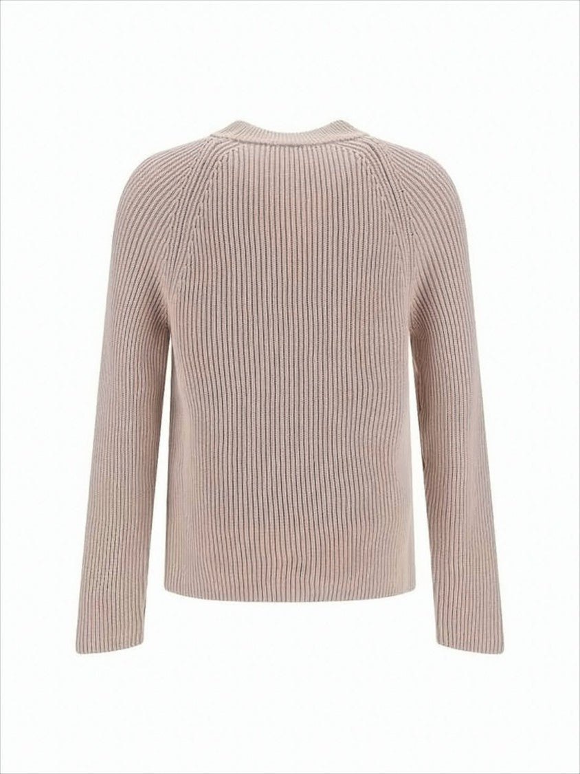 Ribbed Knit Sweater with Crew Neckline