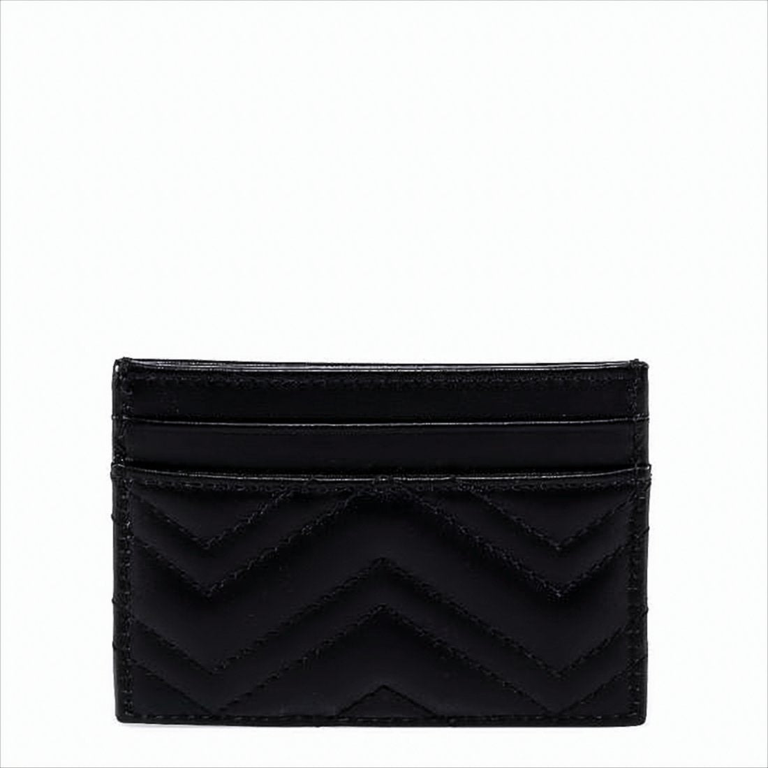 Chevron Quilted Leather Card Wallet with Gold-tone Logo