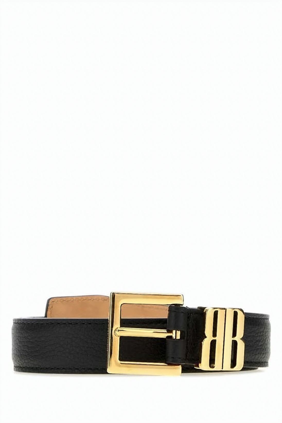 Black Calfskin Smooth Leather Gold Buckle Belt