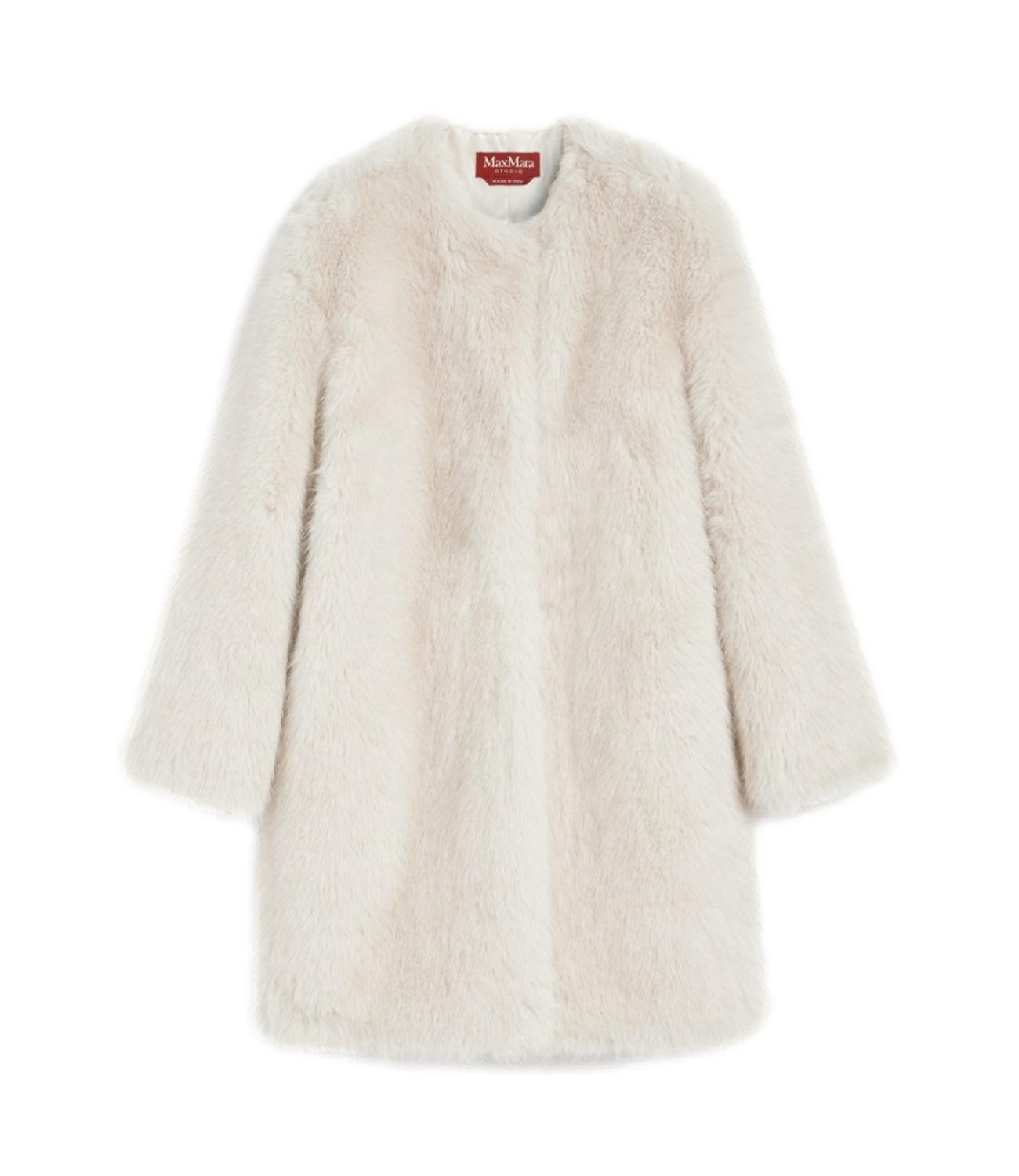 Plush Beige Eros Coat With Collarless Design