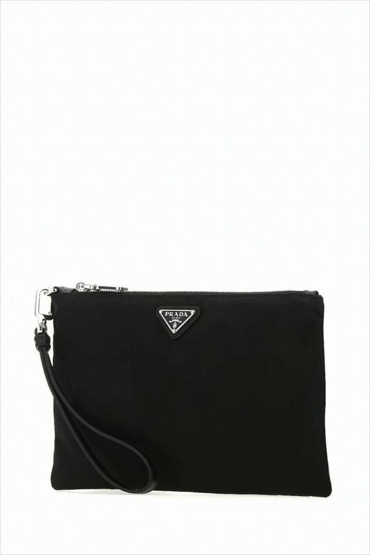 Smooth Nylon Black Clutch with Design