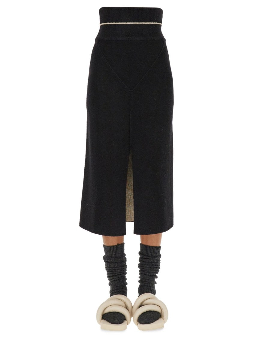 Knitted Midi Skirt With High Waistband