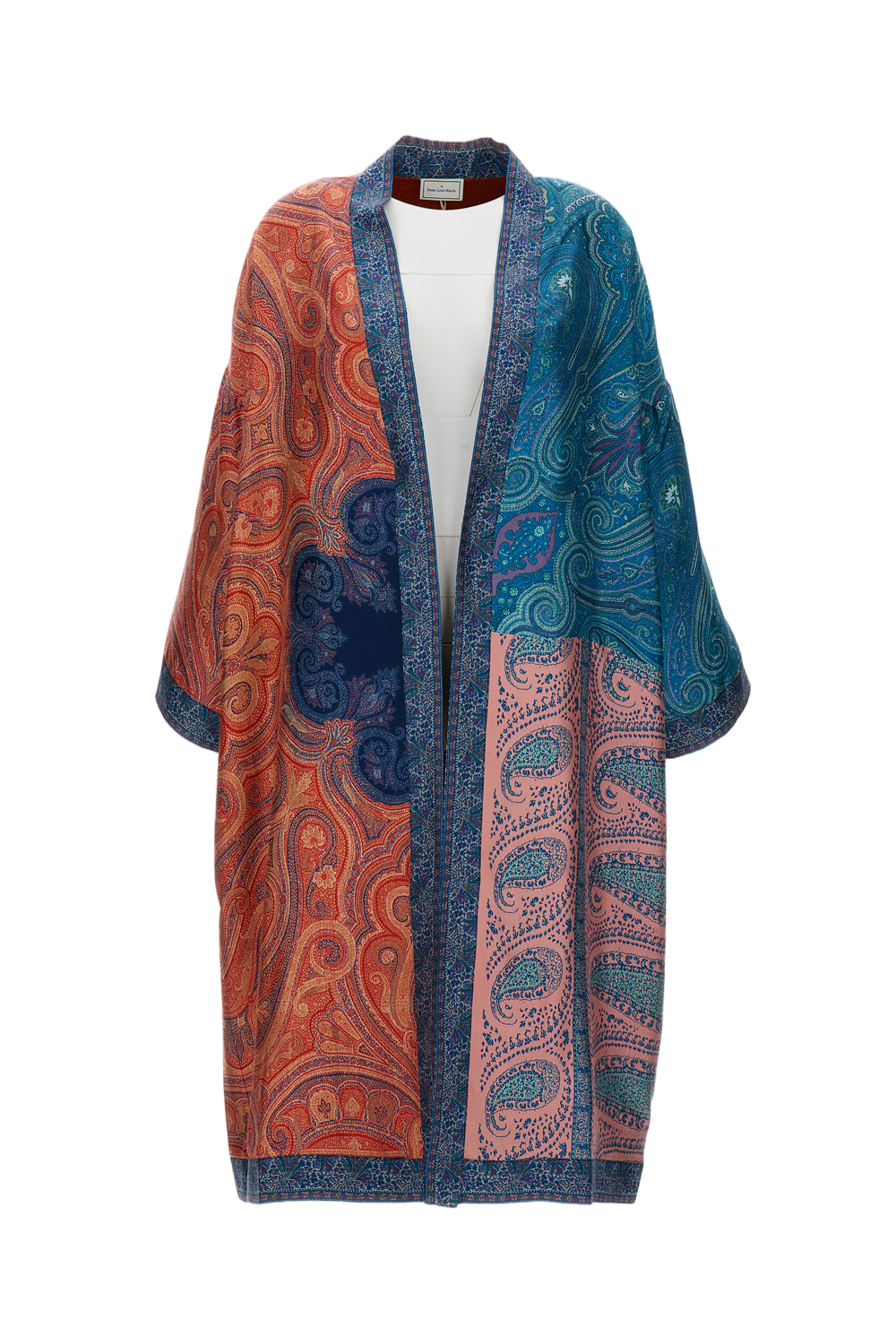 Wielobarwne jedwabne kimono z nadrukiem paisley