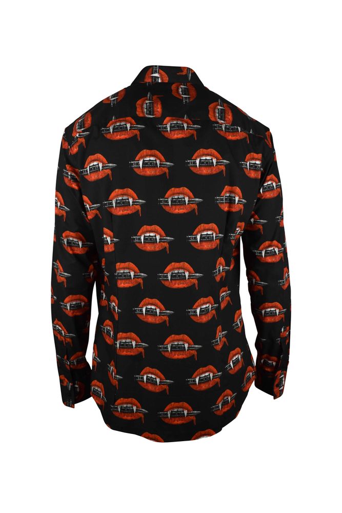 Black Cotton Shirt With Vampire Tooth Print