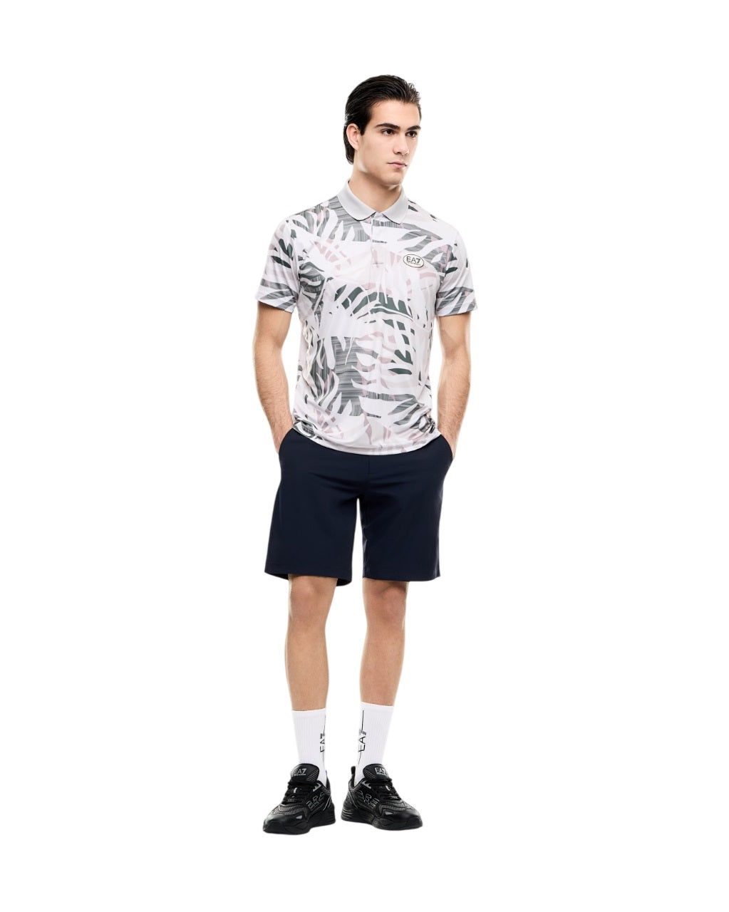 Multi-Color Abstract Leaf Pattern Polo Shirt