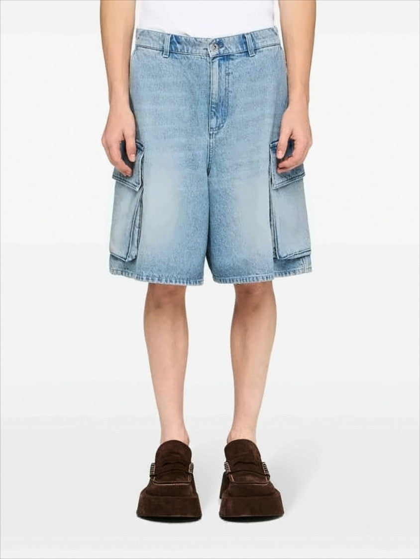 Relaxed Fit Light Blue Denim Cargo Shorts