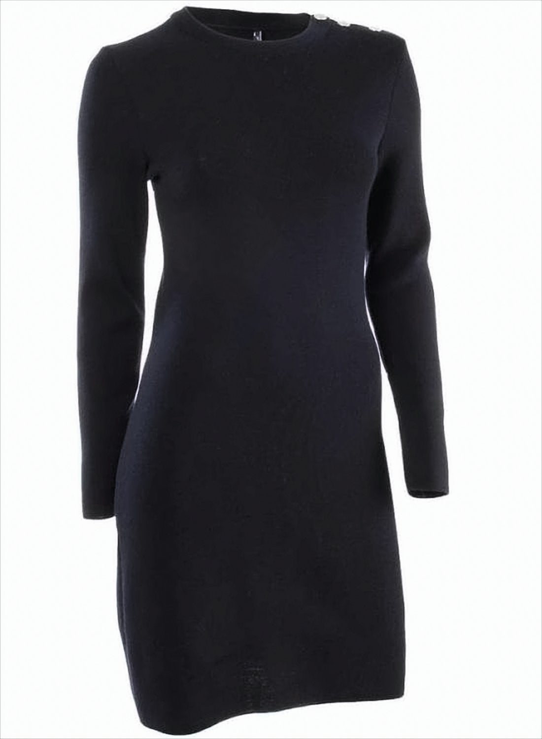Fitted Black Midi Dress with Button Accents