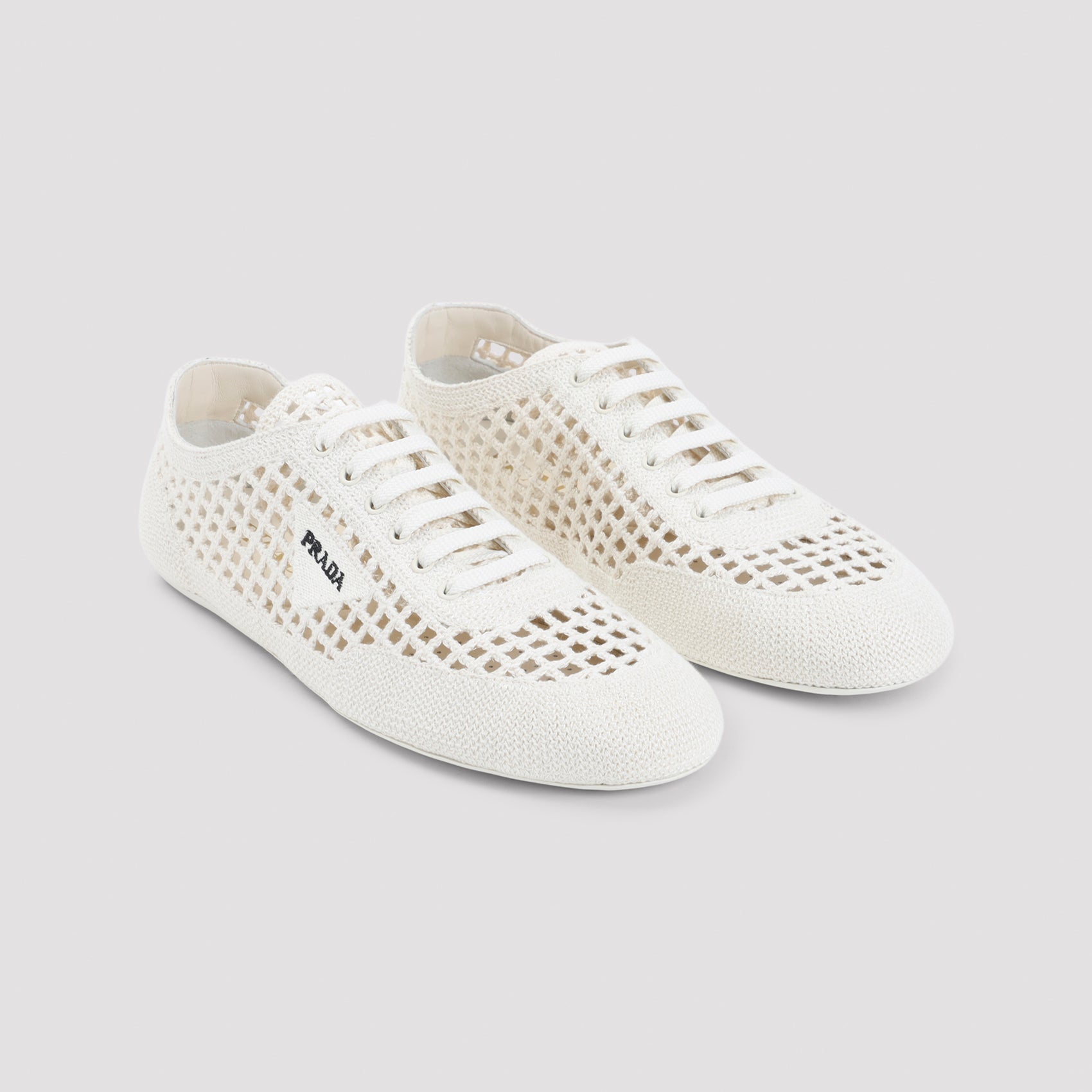 Lattice-Patterned White Sneakers