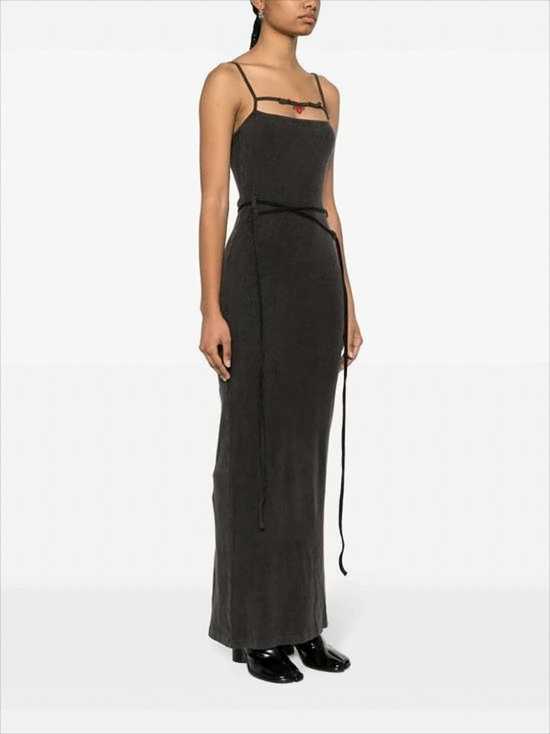 Black Body-Hugging Maxi Dress with Spaghetti Straps