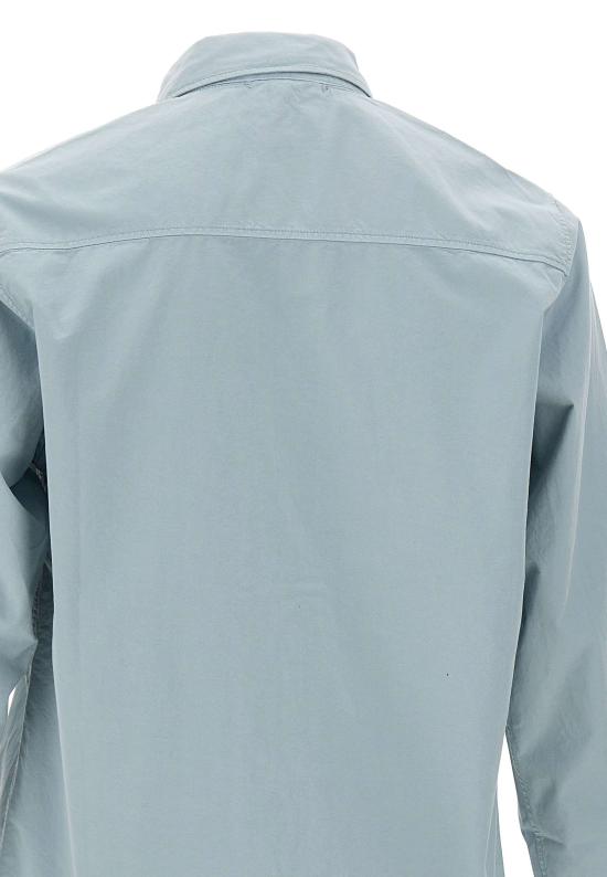 Light Blue Long-Sleeve Shirt with Front Zipper and Lens Detail