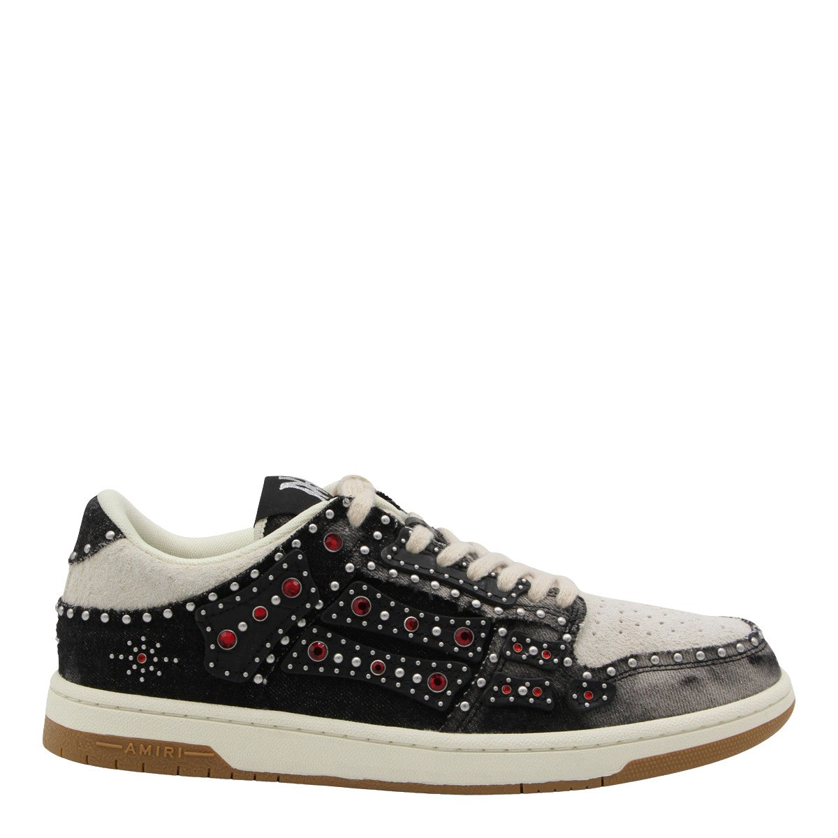 Low-Top Distressed Sneakers with Silver Studs
