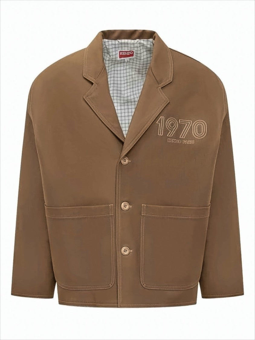 Cropped Brown Cotton Casual Jacket With Structured Collar