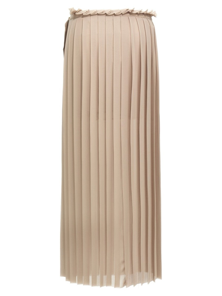 Long Pleated Skirt With Flowing Silhouette And Smooth Texture