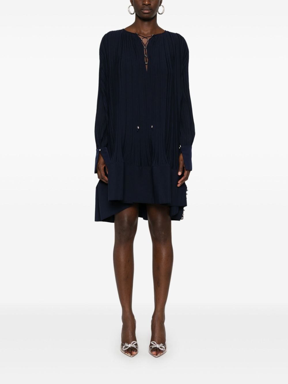 Navy Blue Plissé Effect Dress