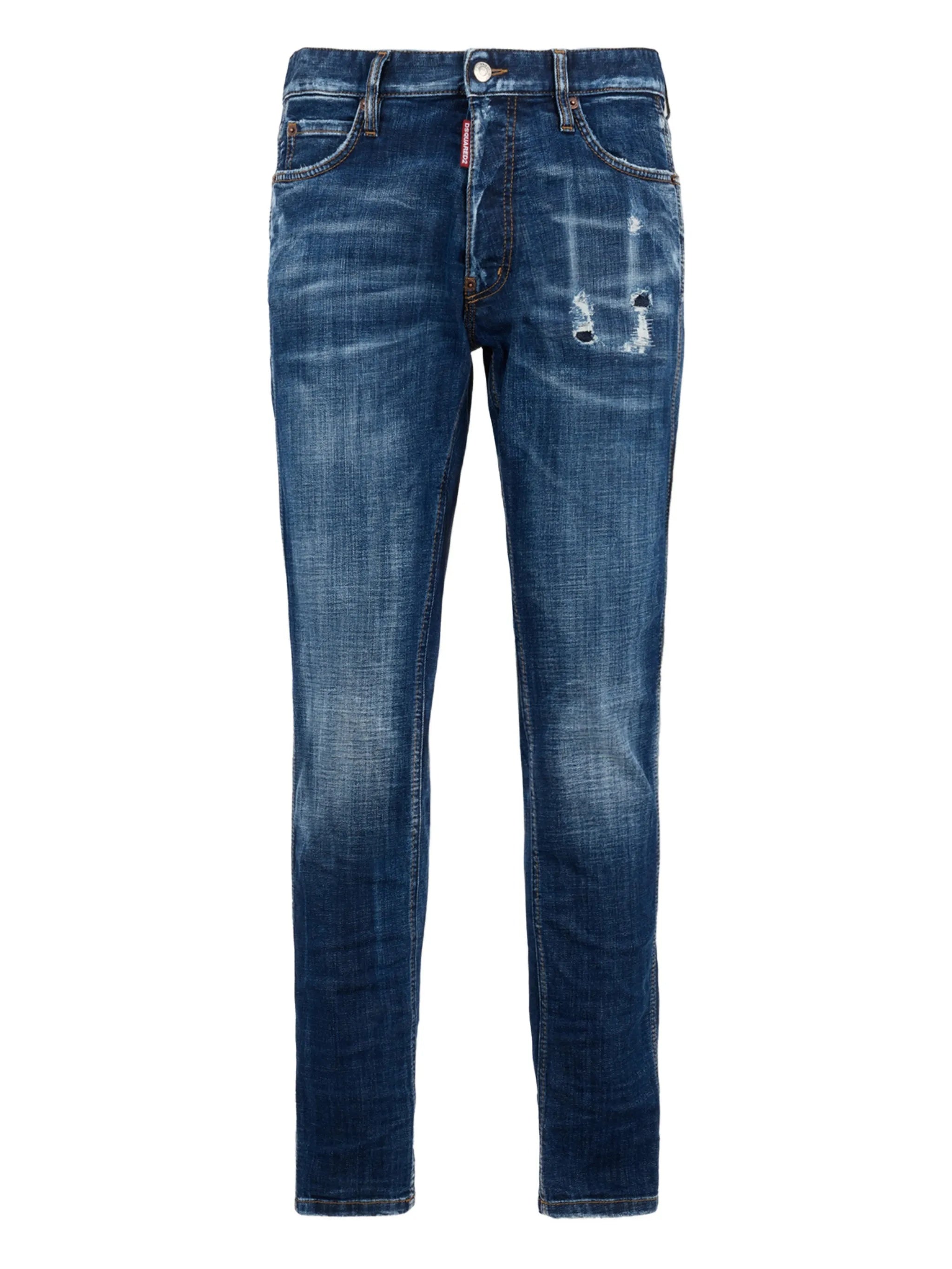 Slim Tapered Medium Blue Distressed Jeans