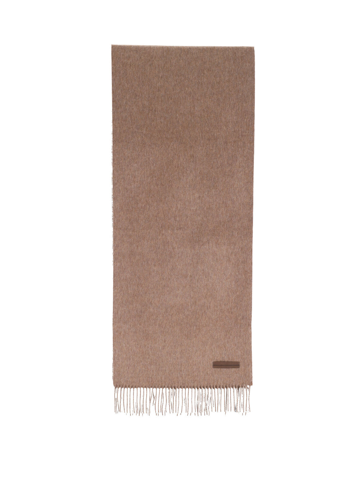 Light Brown Cashmere Scarf With Leather Patch