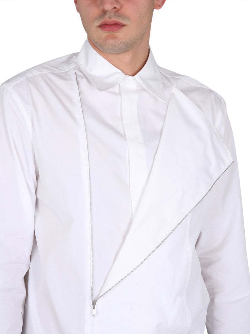 Asymmetrically Zippered White Casual Shirt
