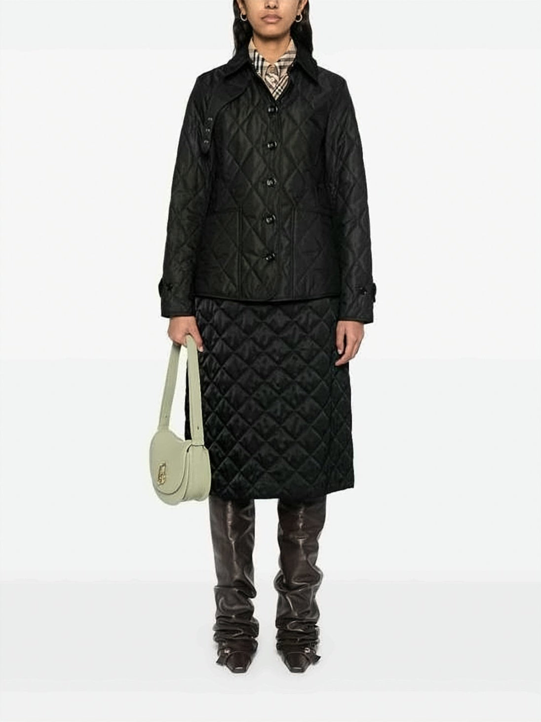 Quilted Casual Jacket with Classic Collar and Adjustable Straps