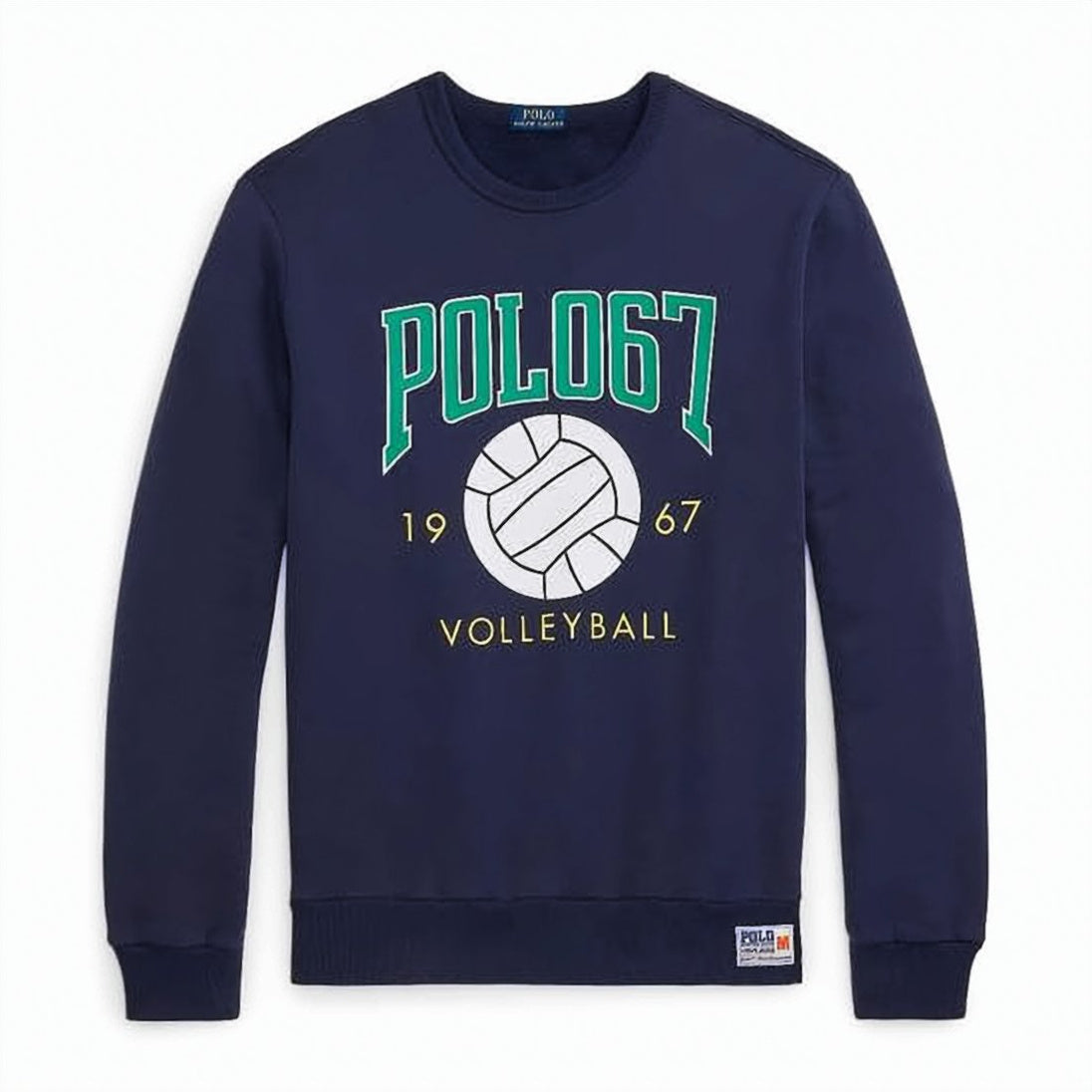 Navy Blue Graphic Print Crewneck Sweatshirt with Ribbed Details