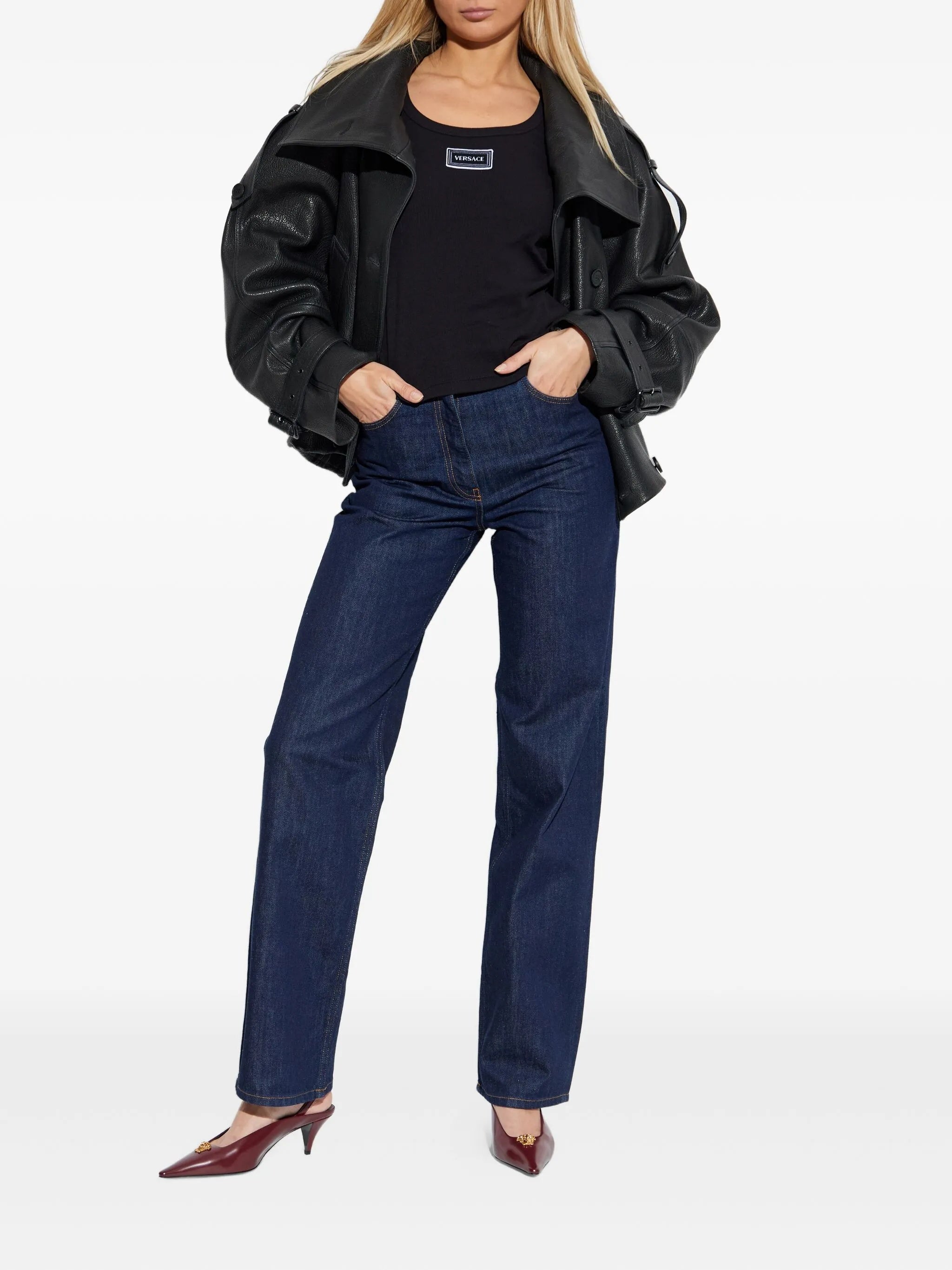 Black Fitted Text Patch Cotton Top