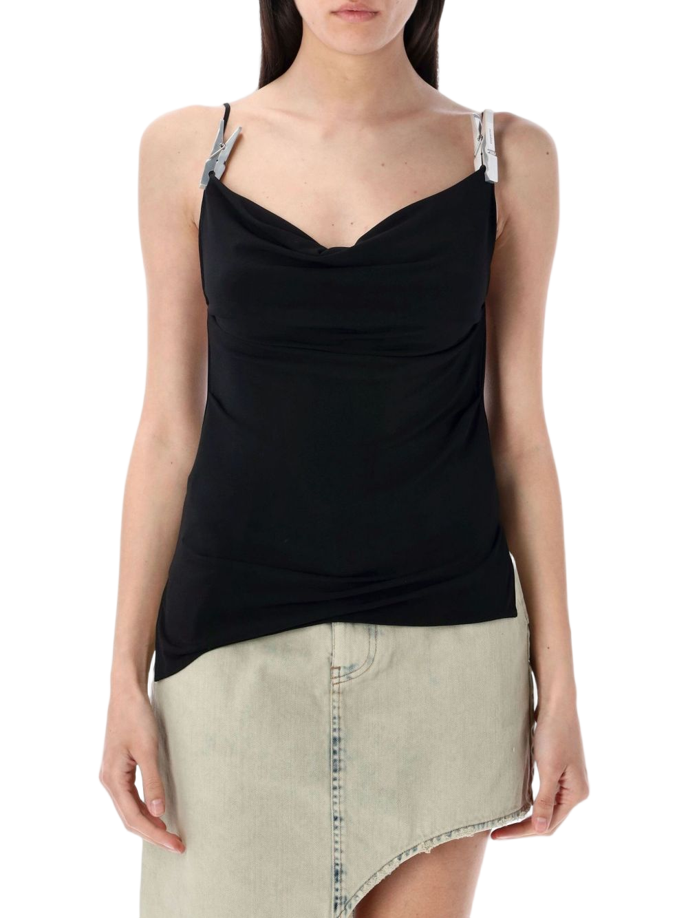 Cowl Neckline Black Tank Top