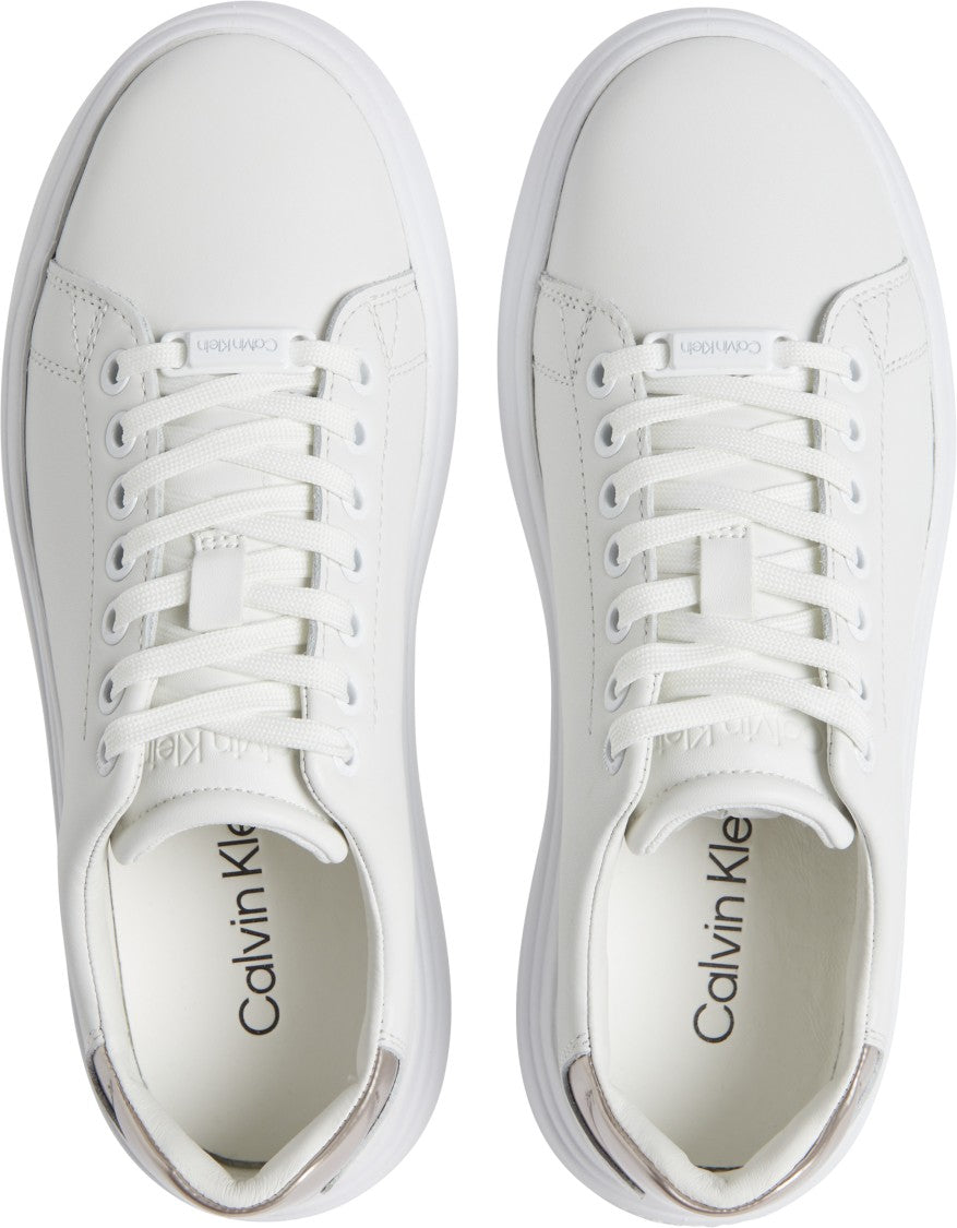 White Leather Shoes With Metallic Accents