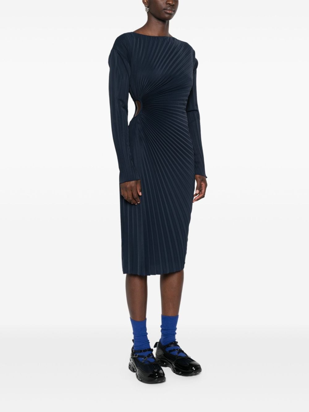 Midnight Blue Fully Pleated Pencil Dress