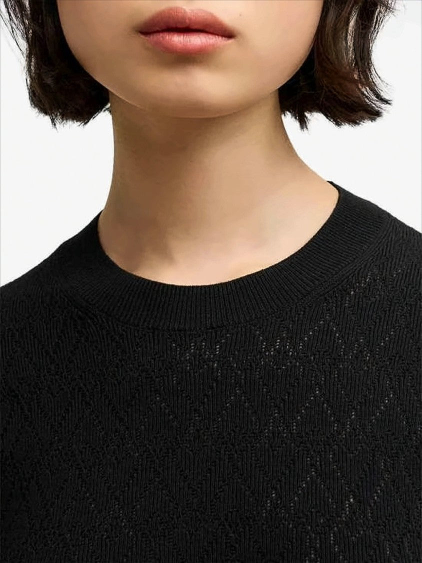 Textured Knit Sweater With Classic Crew Neckline
